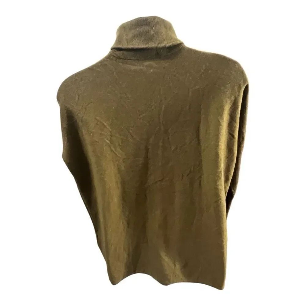 Garnet Hill Cashmere Wool Oversized Turtleneck Sweater Green M Kangaroo Pocket - Picture 11 of 12